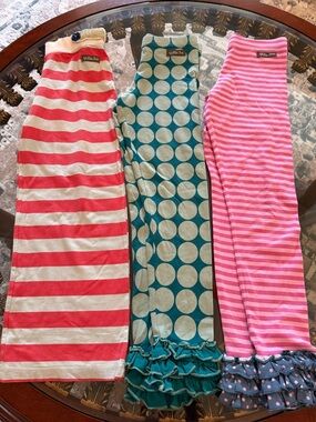 Matilda Jane Girls Ruffle Hem Leggings Trio - Coral, Teal Dot, Pink